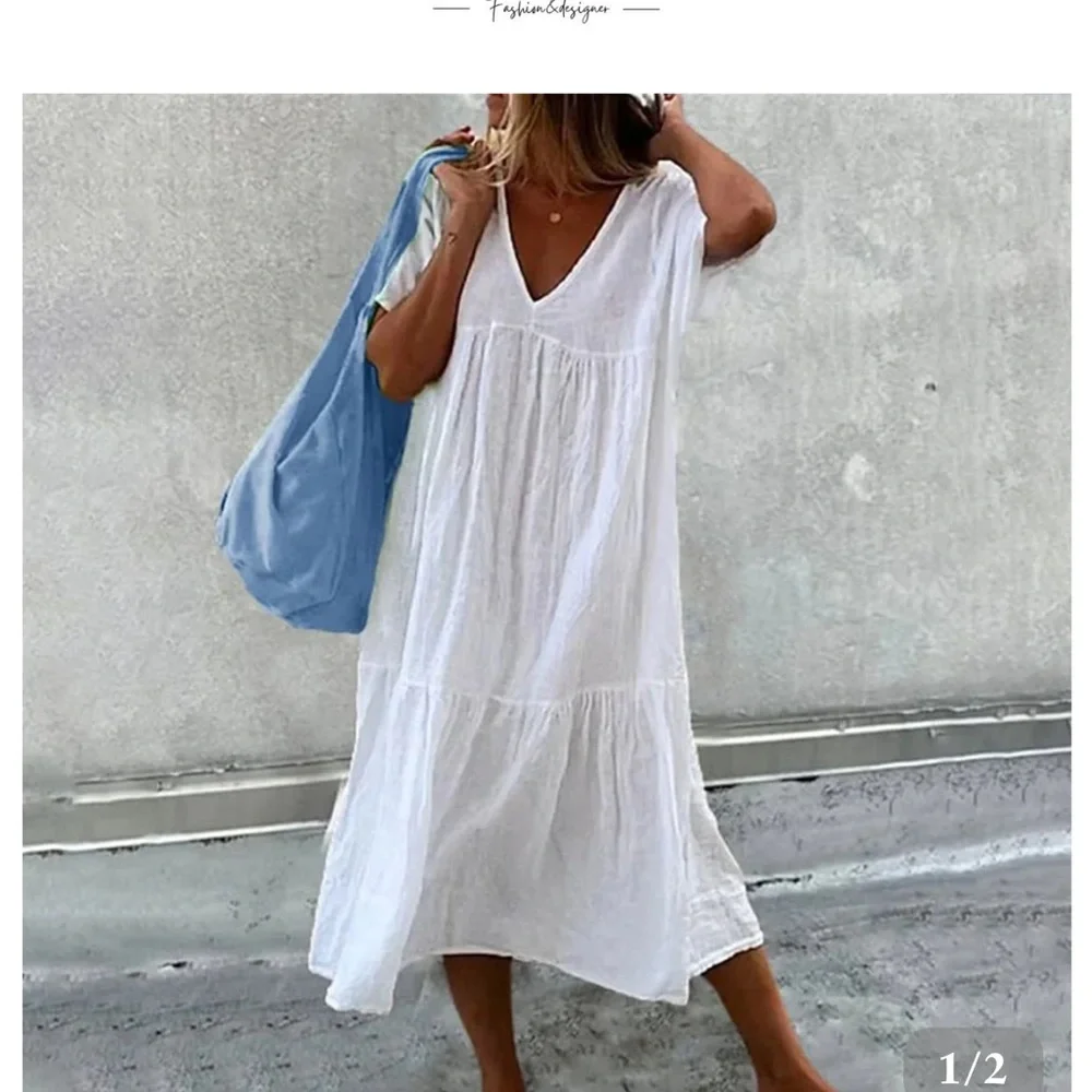 New with tags, white short sleeve midi dress - Picture 2 of 4